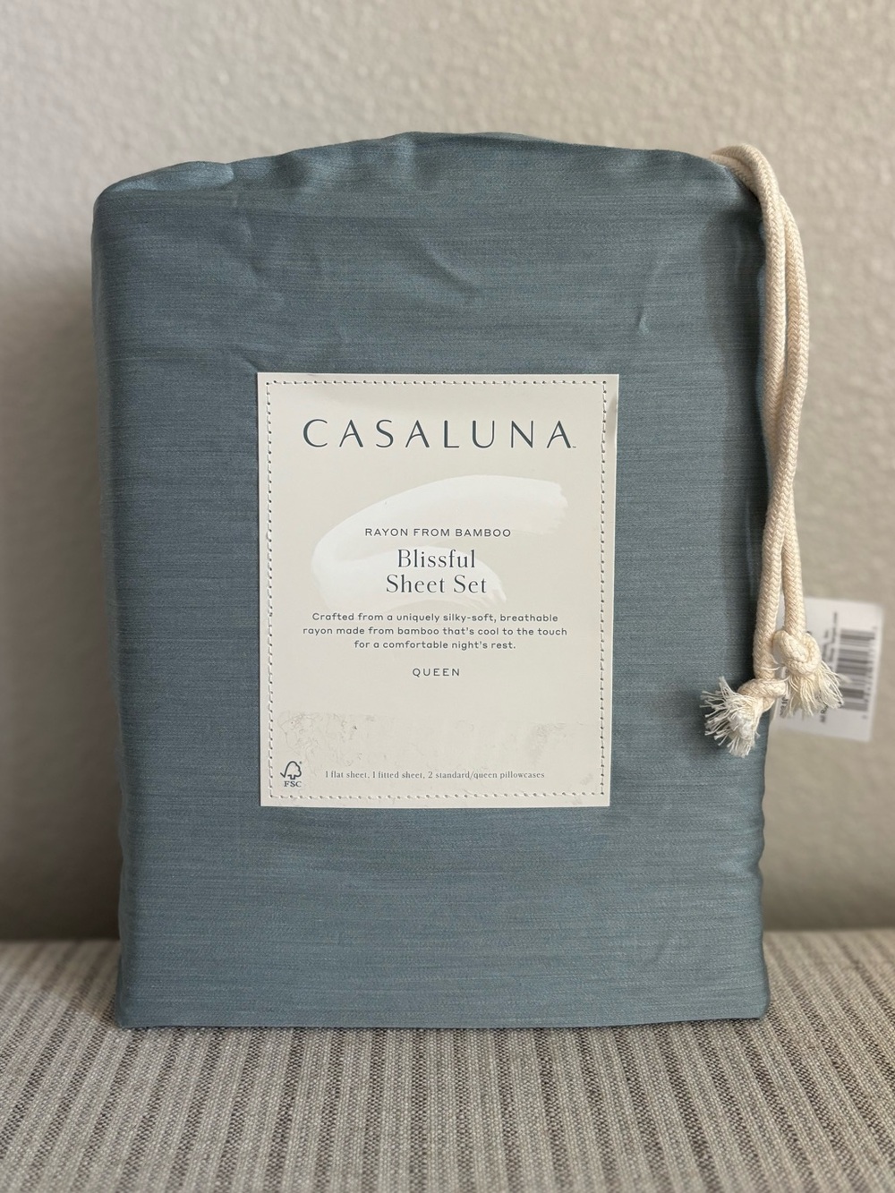 NWT Queen 400 Thread Count Rayon from Bamboo Sheet Set Light Teal Blue